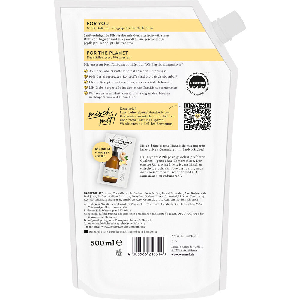 WE:CARE² Nachfüllbeutel Handseife – Ingwer & Bergamotte | 500 ml