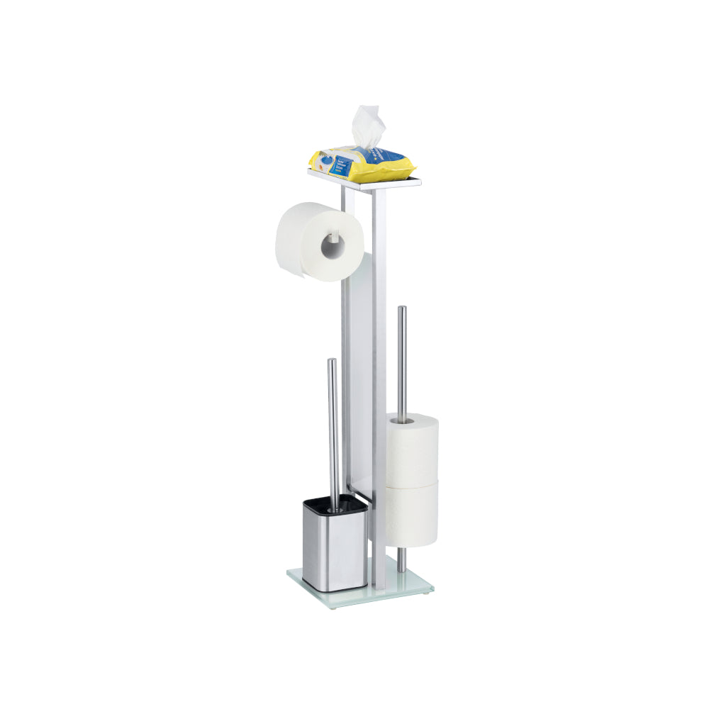 Wenko Edelstahl Stand WC-Garnitur Debar – Mit praktischer Ablage, Satin/Weiss