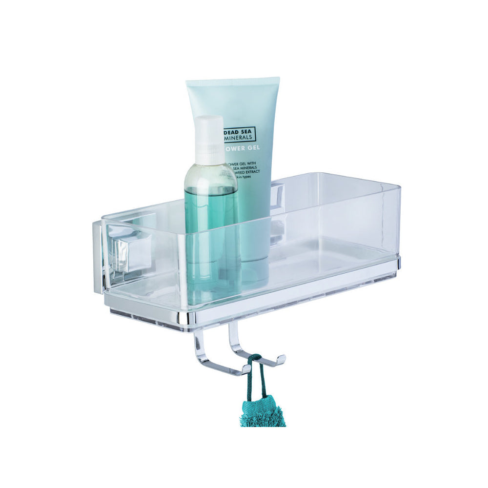 Wenko Vacuum-Loc® Quadro Edelstahl Wandablage mit Haken – Shiny