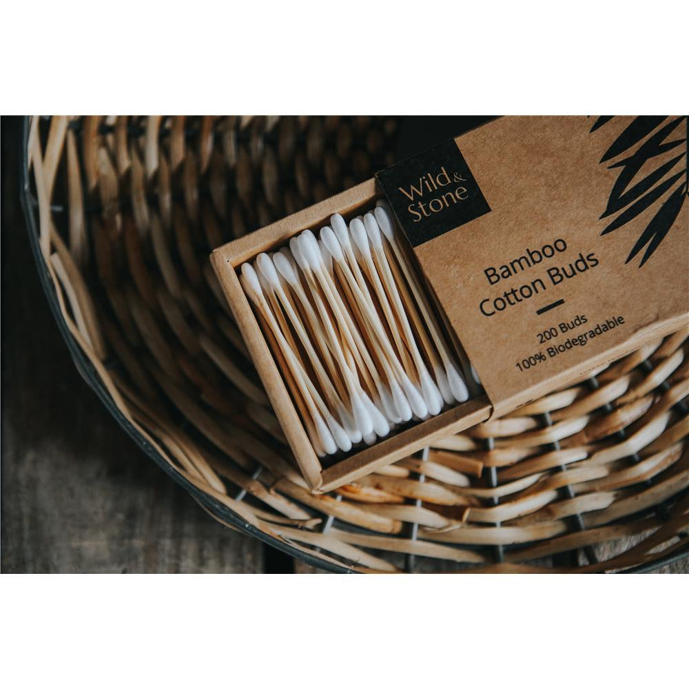 Wild & Stone Bambus Wattestäbchen, Biologisch Abbaubar & Vegan, 200er Pack – Nachhaltige Hygiene
