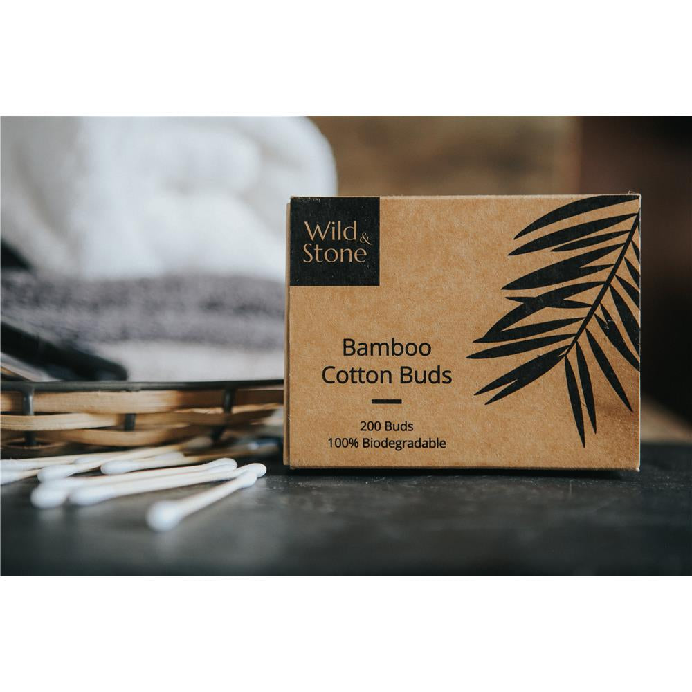 Wild & Stone Bambus Wattestäbchen, Biologisch Abbaubar & Vegan, 200er Pack – Nachhaltige Hygiene