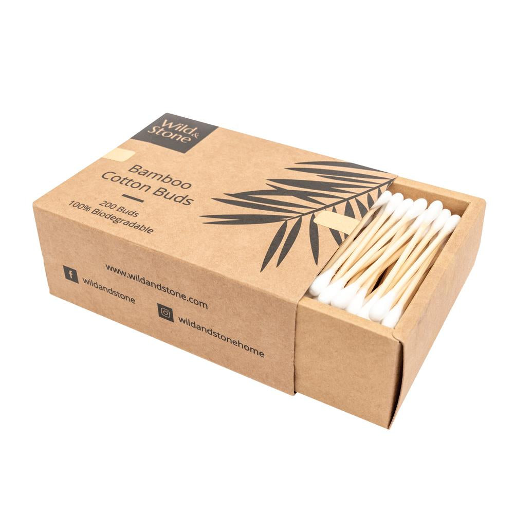 Wild & Stone Bambus Wattestäbchen, Biologisch Abbaubar & Vegan, 200er Pack – Nachhaltige Hygiene