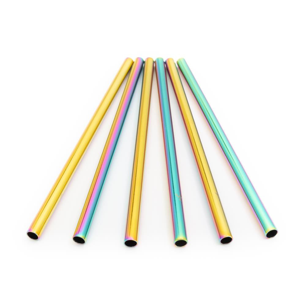 Wild & Stone Cocktail Trinkhalme aus Edelstahl, wiederverwendbar, regenbogenfarben, 6er-Pack