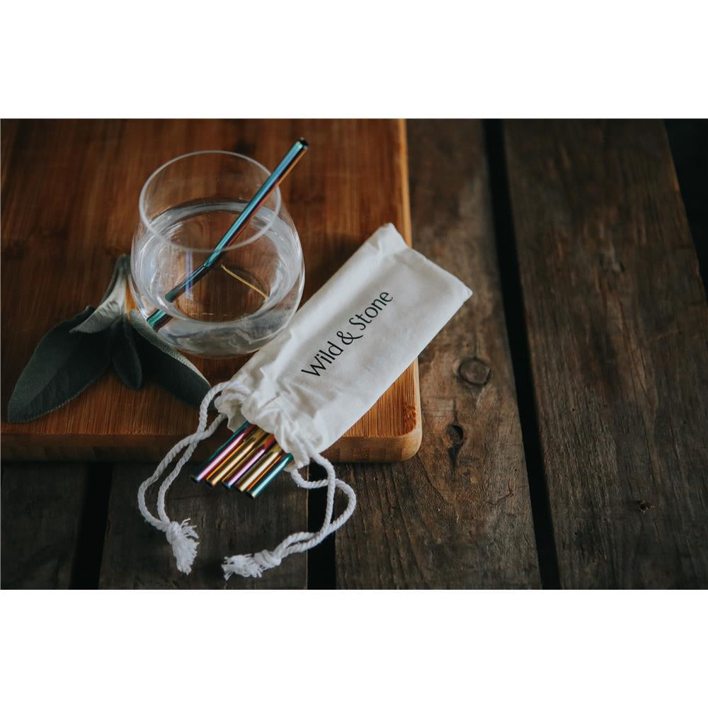 Wild & Stone Cocktail Trinkhalme aus Edelstahl, wiederverwendbar, regenbogenfarben, 6er-Pack