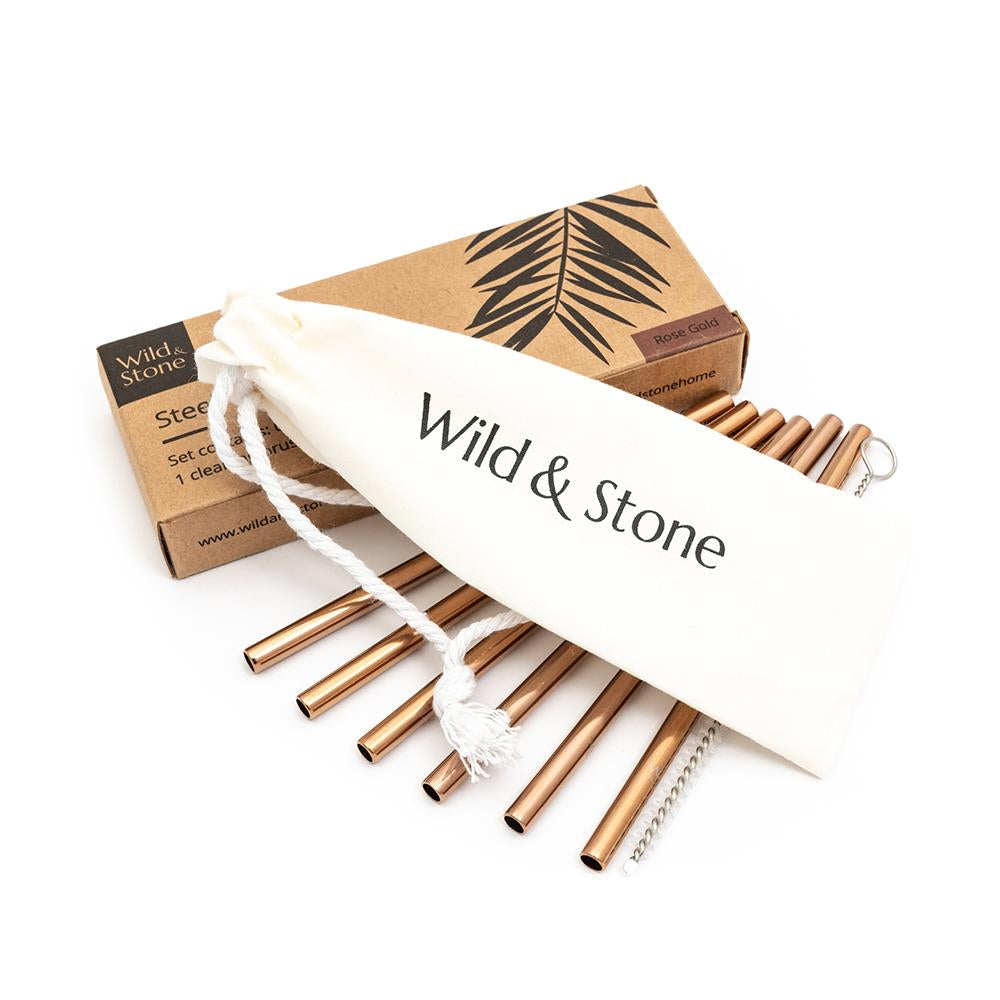 Wild & Stone Cocktail Trinkhalme aus Edelstahl, wiederverwendbar, Rosé Gold, 6er Pack