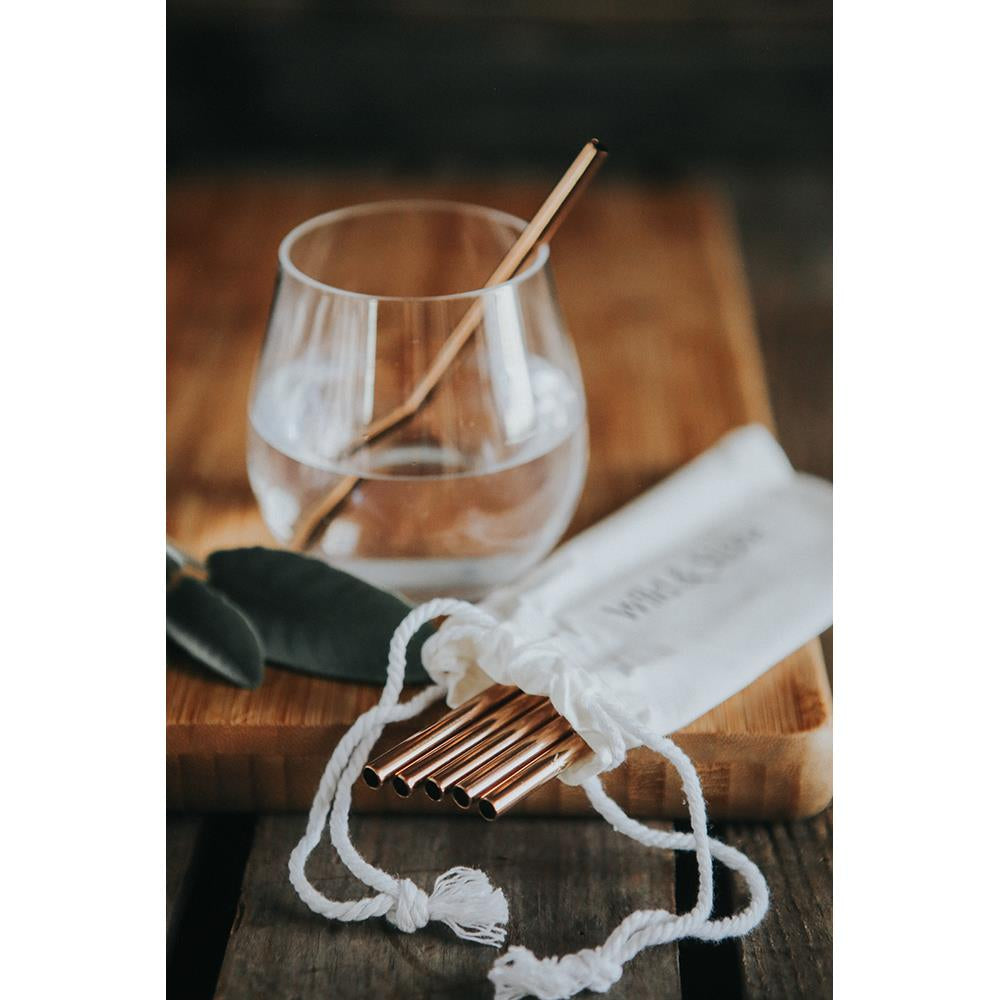 Wild & Stone Cocktail Trinkhalme aus Edelstahl, wiederverwendbar, Rosé Gold, 6er Pack