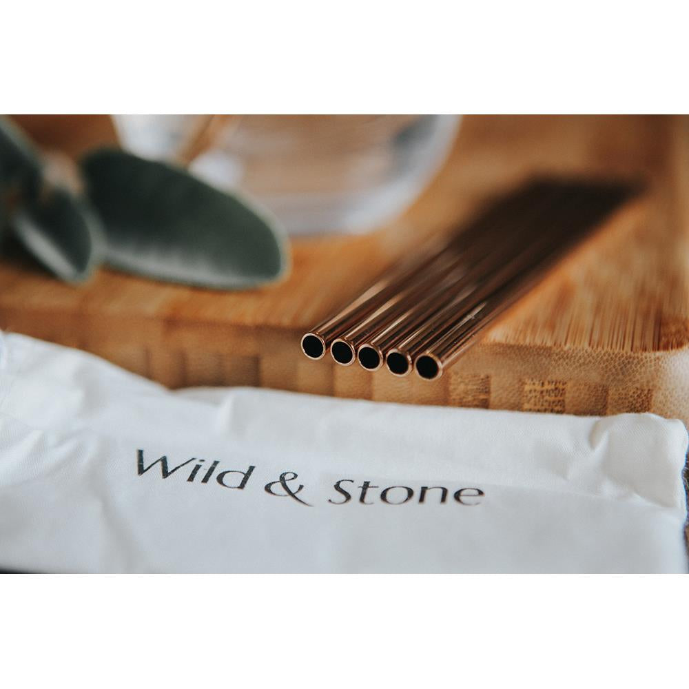 Wild & Stone Cocktail Trinkhalme aus Edelstahl, wiederverwendbar, Rosé Gold, 6er Pack