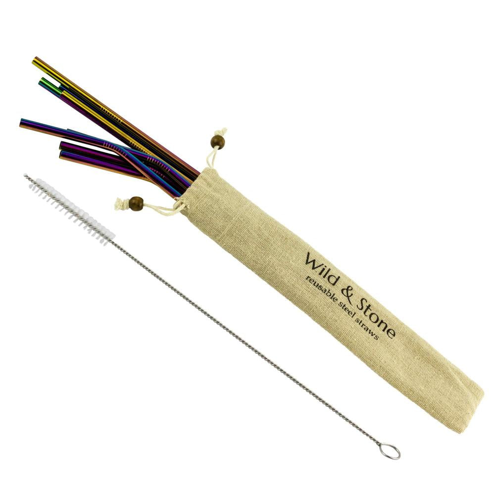 Wild & Stone Trinkhalme aus Edelstahl – Wiederverwendbar, Regenbogenfarben, 8er Pack