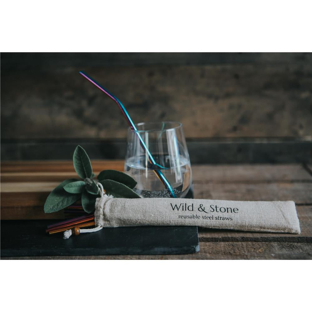 Wild & Stone Trinkhalme aus Edelstahl – Wiederverwendbar, Regenbogenfarben, 8er Pack
