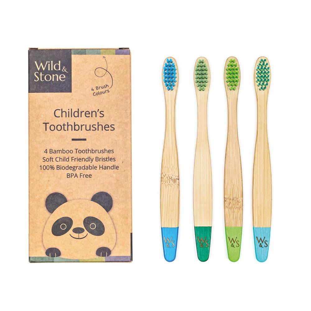 Wild & Stone Kinder Bambus Zahnbürsten, soft, aqua, 4er Pack
