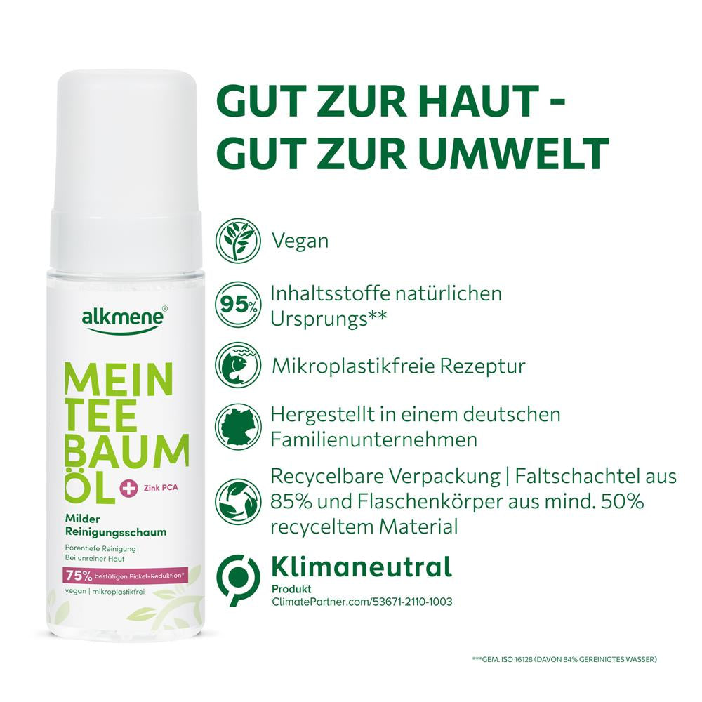 alkmene Mein Teebaumöl Milder Reinigungsschaum – Porentiefe Reinigung für ein verfeinertes Hautbild