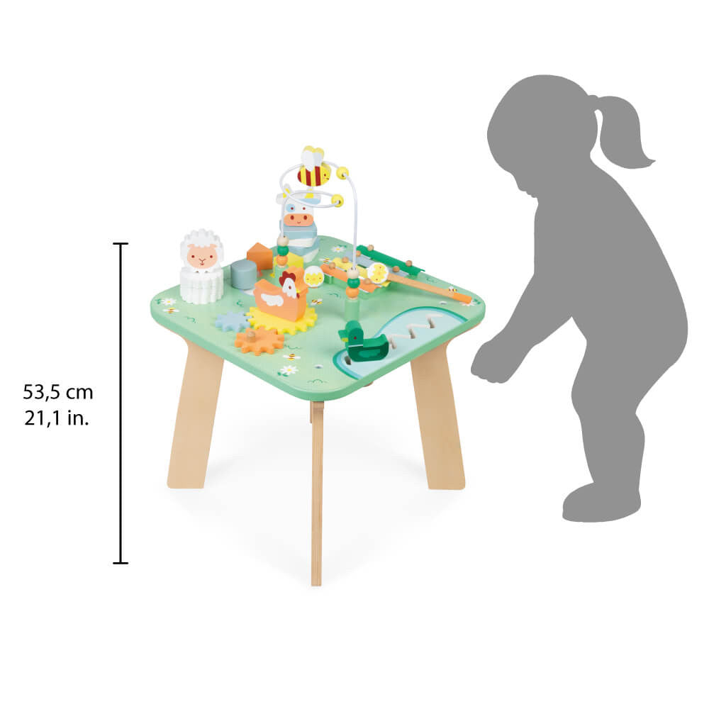 Janod Multi Activity Tisch Wiese – Entdeckungsreiches Spielen für kleine Bauernhof-Fans