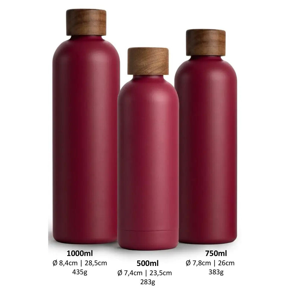 Trinkflasche Edelstahl Wood Edition, 1000 ml, Berry Red