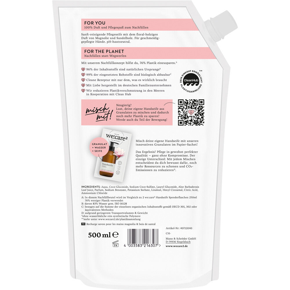 WE:CARE² Nachfüllbeutel Handseife – Magnolie & Sandelholz | 500 ml