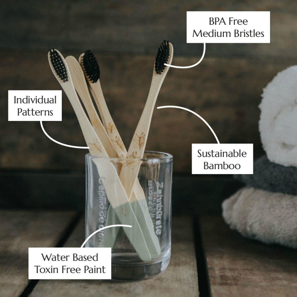 Wild & Stone Bambus Zahnbürste, Medium, 4er Pack – Nachhaltige Zahnpflege für die ganze Familie