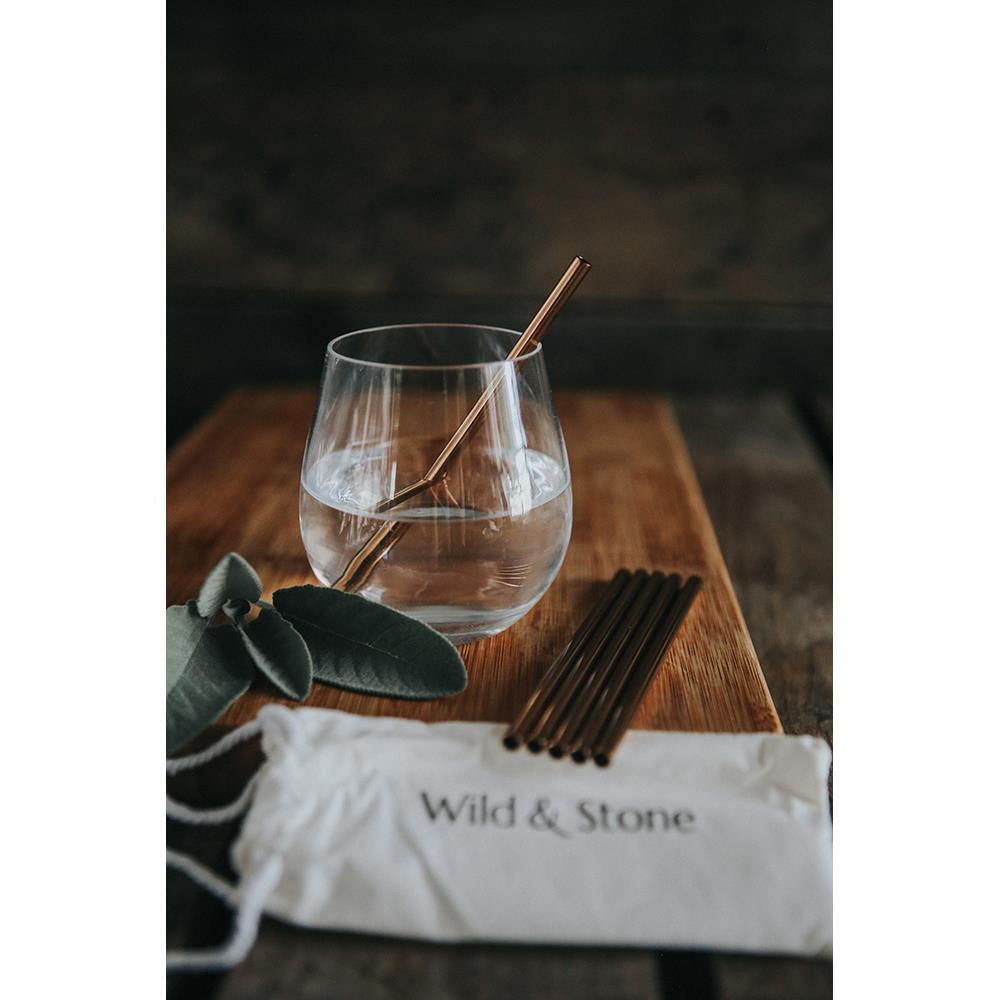 Wild & Stone Cocktail Trinkhalme aus Edelstahl, wiederverwendbar, Rosé Gold, 6er Pack