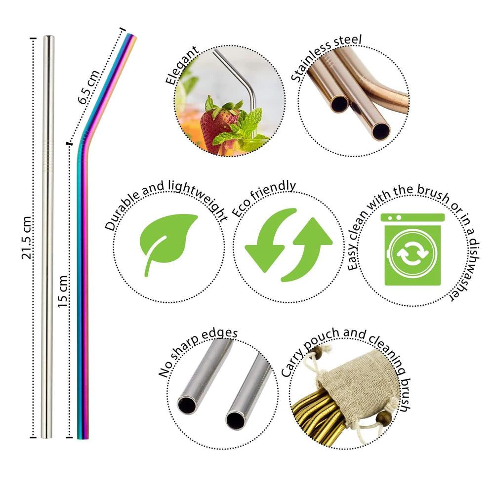 Wild & Stone Trinkhalme aus Edelstahl – Wiederverwendbar, Regenbogenfarben, 8er Pack